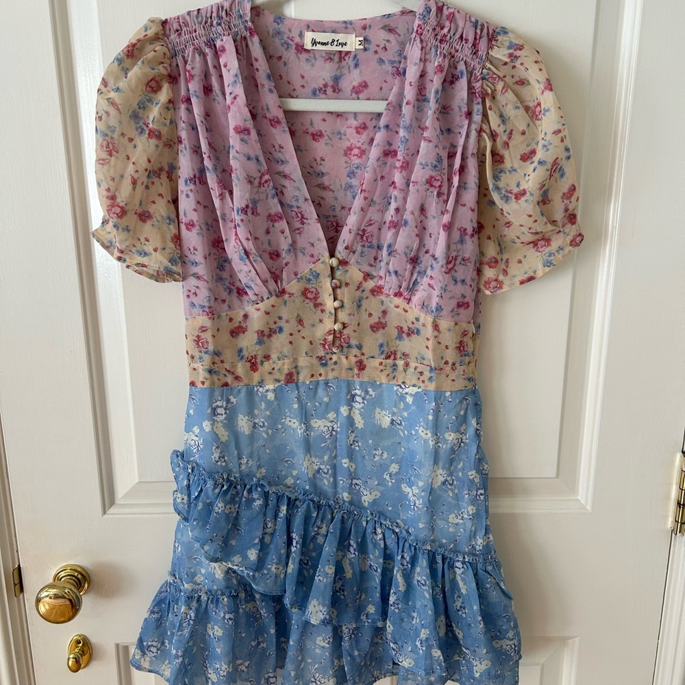 Floral Mini Dress in Pink and Blue